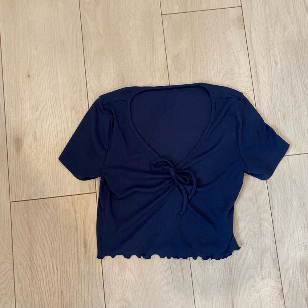 Navy crop top with tie detail